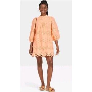 Universal Threads Eyelet Dress Light Orange 3/4 Puff Sleeve-S